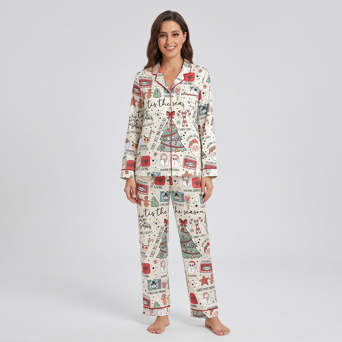Tis The Season Doodles Women's Pajama Set - long sleeve and pants