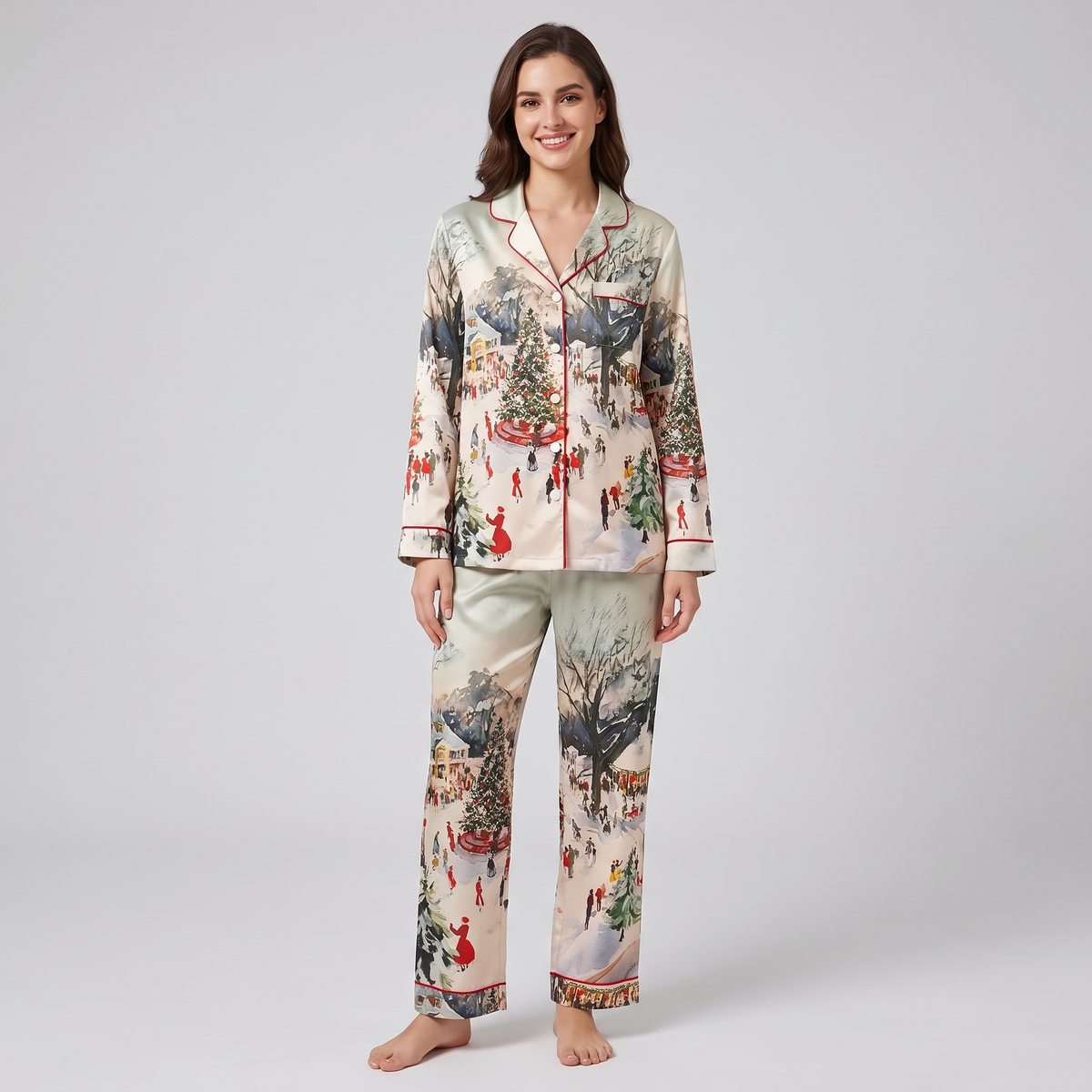 Winter Town Square Women's Pajama Set - long sleeve and pants