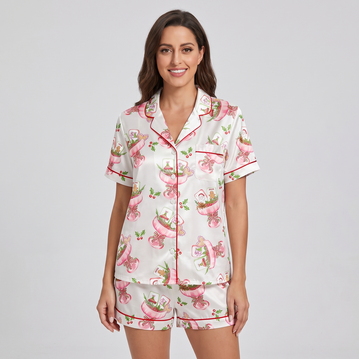 Mahjong Cocktail Party Women's Pajama Set - short sleeve and shorts