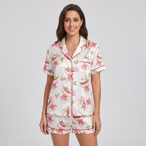 Mahjong Cocktail Party Women's Pajama Set - short sleeve and shorts