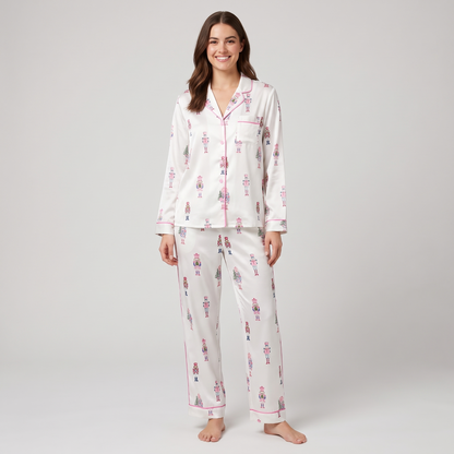 Mini Pink Nutcrackers Women's Pajama Set - long sleeve and pants