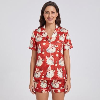 Big Red Santa Women's Pajama Set - short sleeve and shorts