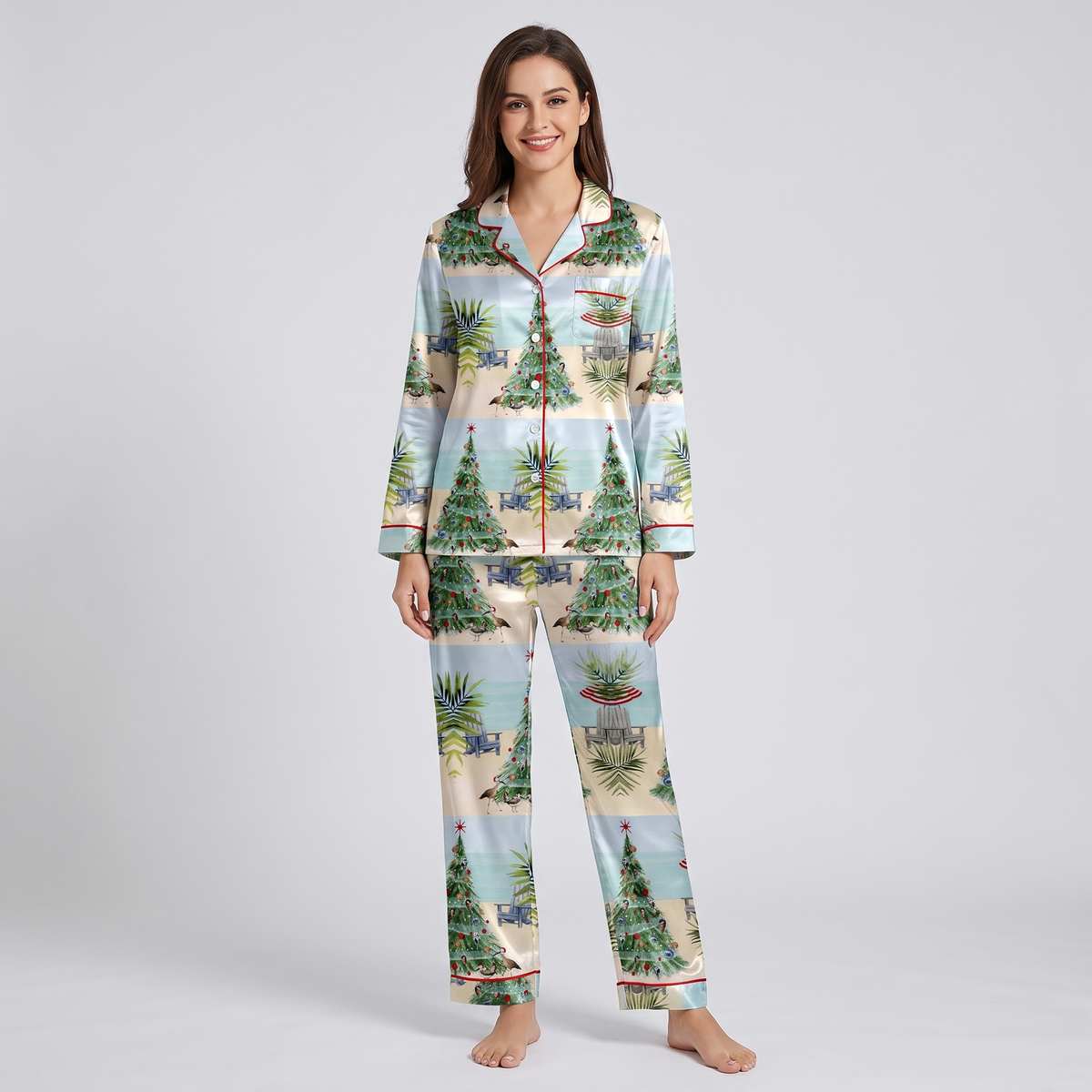 Seashell Coquette Christmas Women's Pajama Set - long sleeve and pants