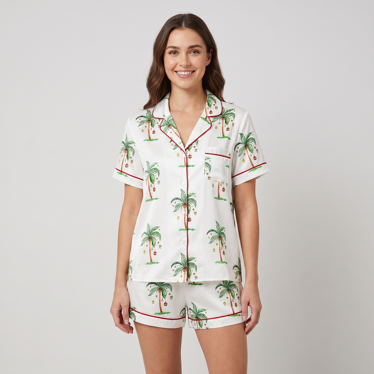 Tropical Ornament Palms Women's Pajama Set - short sleeve and shorts