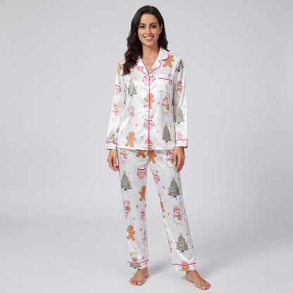 Pink Hot Cocoa Doodles Women's Pajama Set - long sleeve and pants
