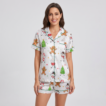 Happy Christmas Doodles Women's Pajama Set - short sleeve and shorts