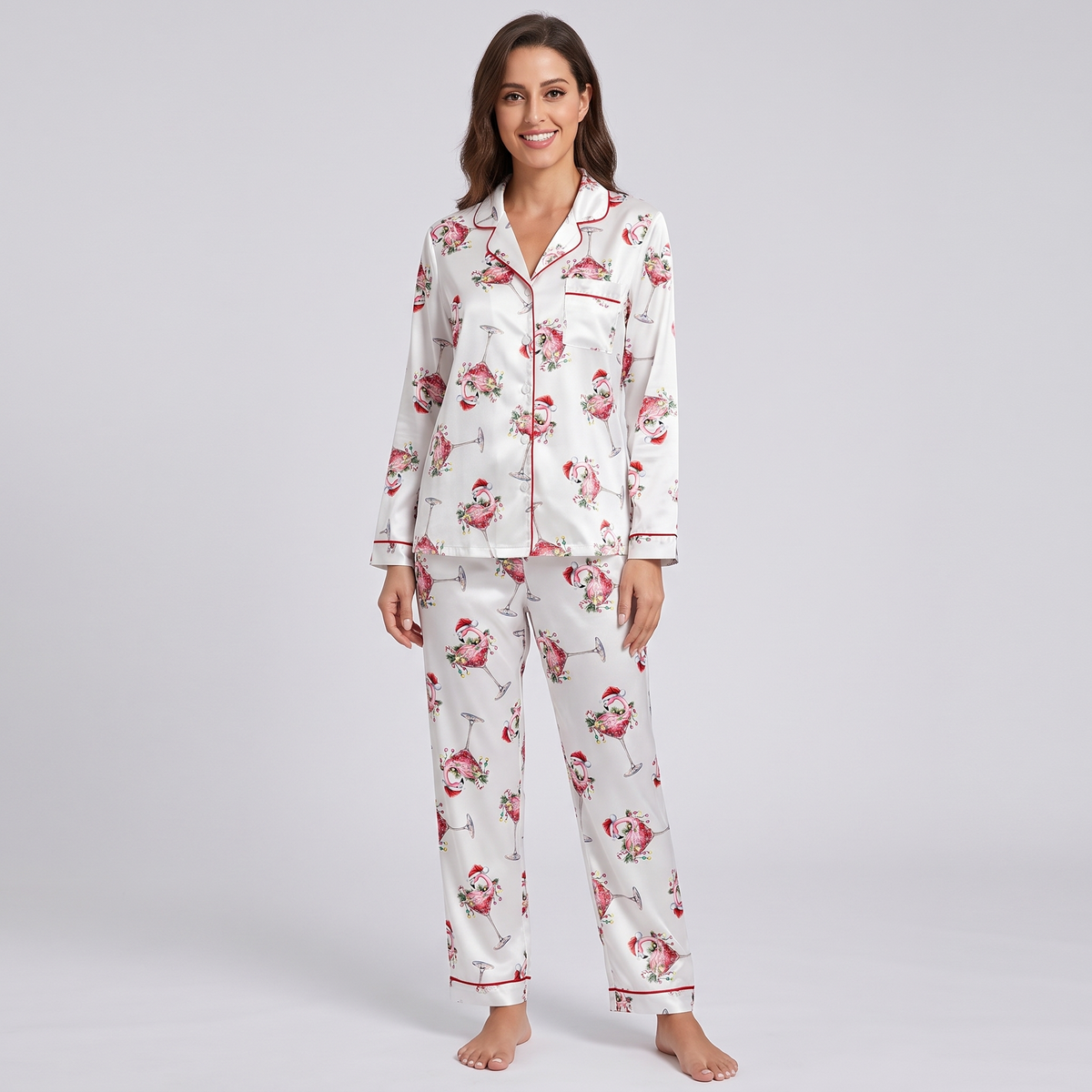Flamingo Cocktail Party Women's Pajama Set - long sleeve and pants