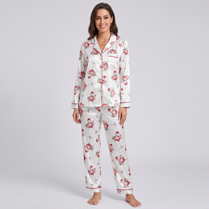 Flamingo Cocktail Party Women's Pajama Set - long sleeve and pants