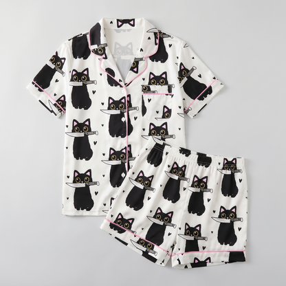 Sneaky Black Cats Women's Pajama Set - flat lay