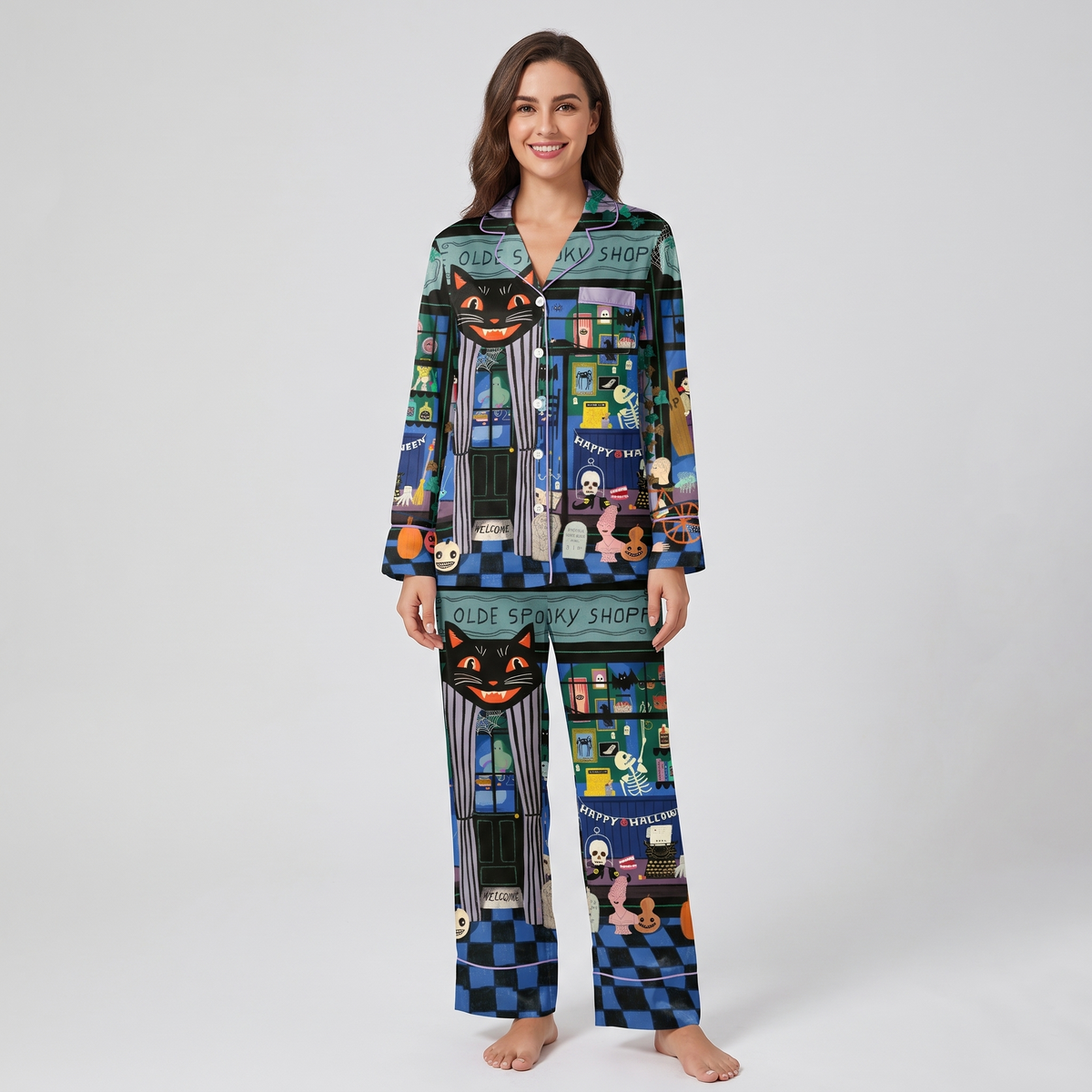 Haunted Shoppe Cat Women's Pajama Set - long sleeve and pants