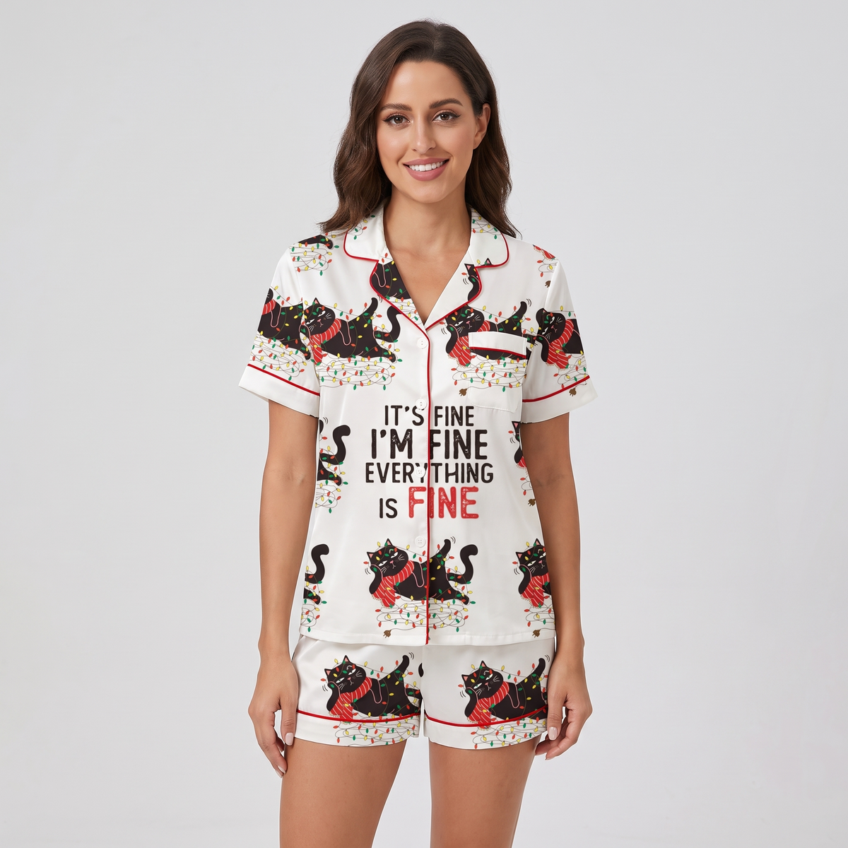 It's Fine, I'm Fine Cats Women's Pajama Set - short sleeve and shorts