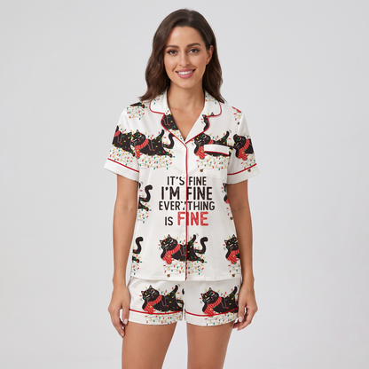 It's Fine, I'm Fine Cats Women's Pajama Set - short sleeve and shorts