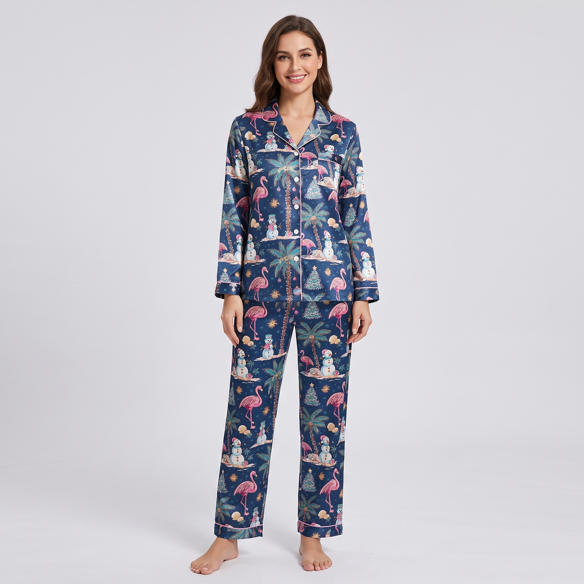 Fa La La Flamingos Women's Pajama Set - long sleeve and pants