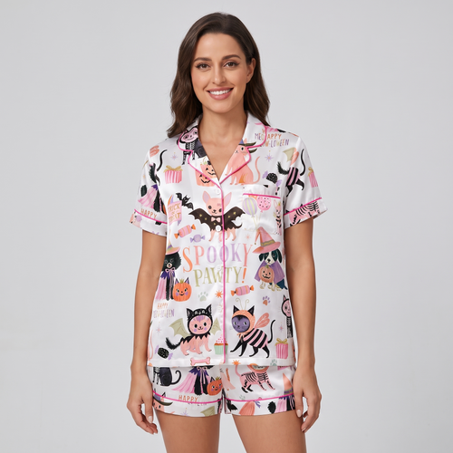 Spooky Pawty Women's Pajama Set - short sleeve and shorts