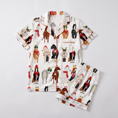 Horsin' Around Christmas Women's Pajama Set - flat lay