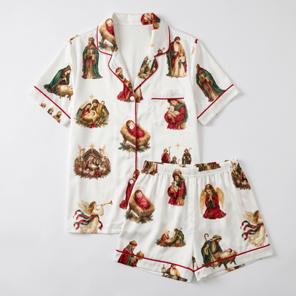 Vintage Nativity Women's Pajama Set - flat lay