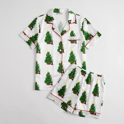 Twinkling Christmas Trees Women's Pajama Set - flat lay