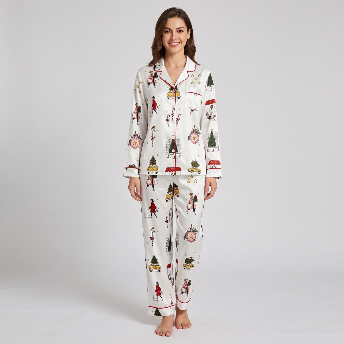 Christmas Shopping In The City Women's Pajama Set - long sleeve and pants