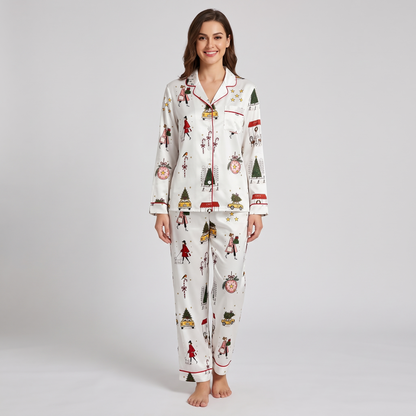 Christmas Shopping In The City Women's Pajama Set - long sleeve and pants