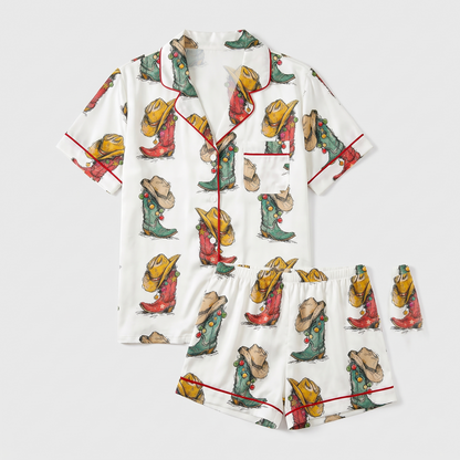Howdy Christmas Boots Women's Pajama Set - flat lay