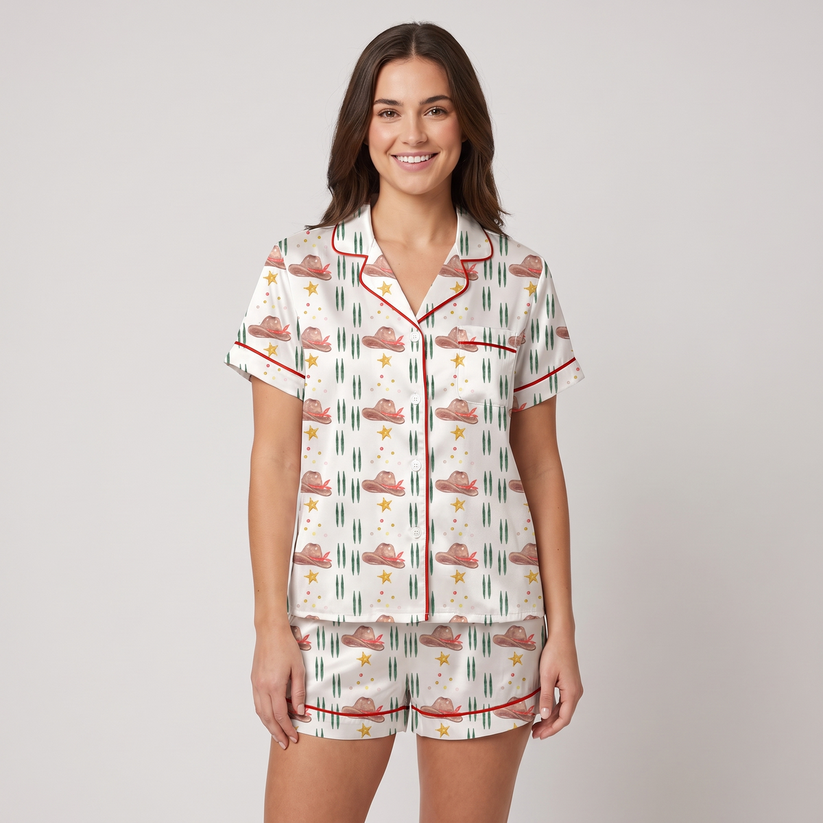Howdy Cowboy Christmas Women's Pajama Set - short sleeve and shorts