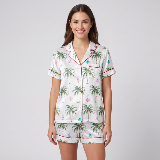 Pastel Christmas Palms Women's Pajama Set - short sleeve and shorts