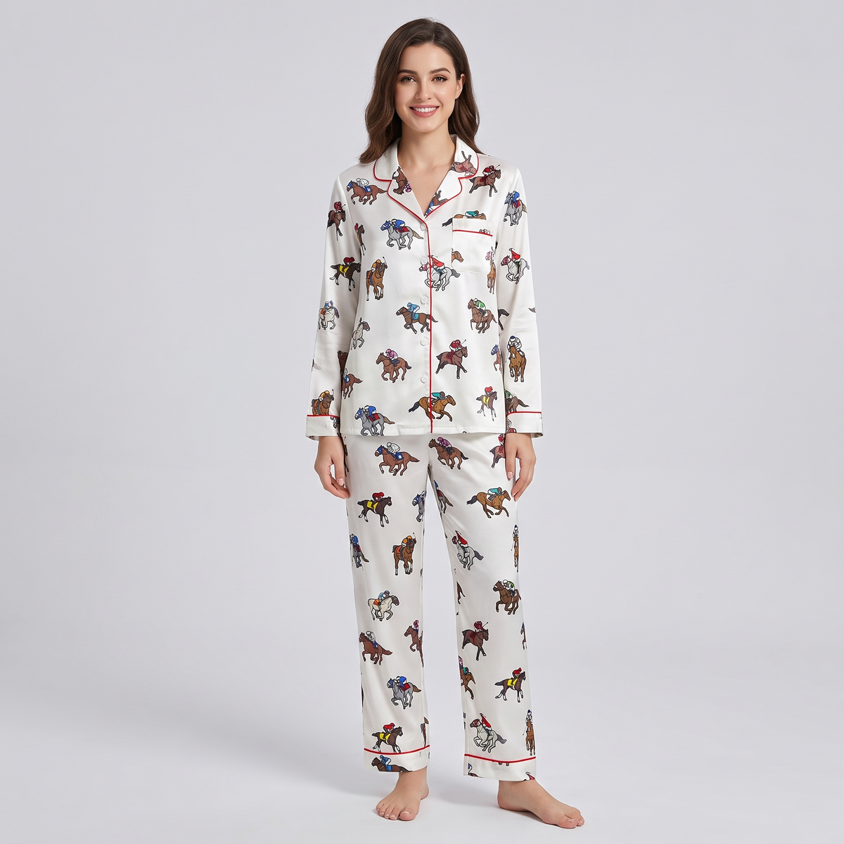Photo Finish Race Horses Women's Pajama Set - long sleeve and pants