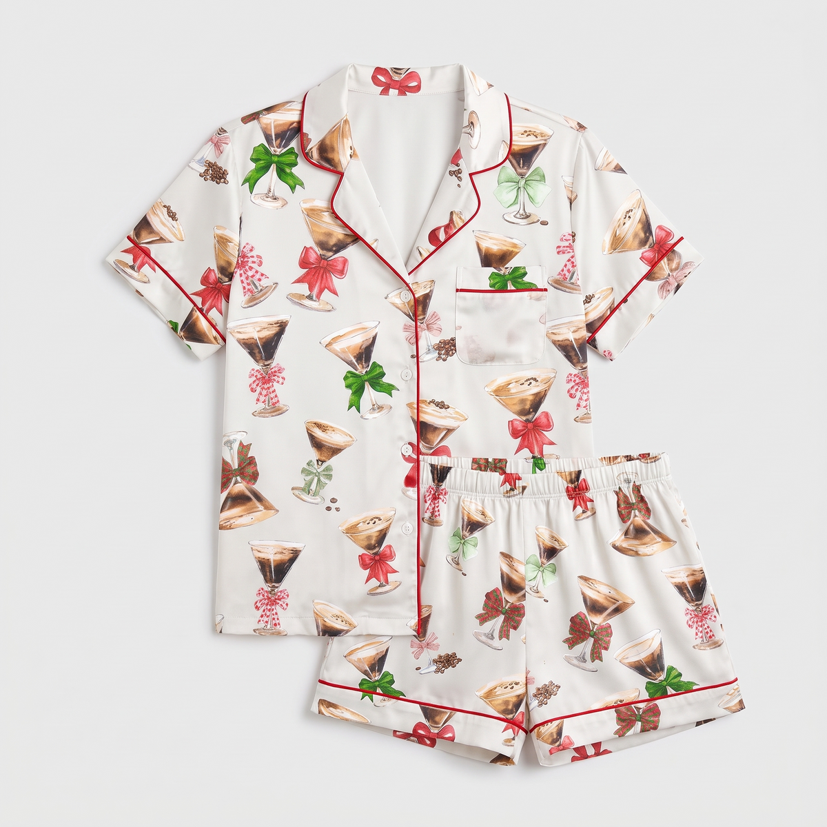Espresso Martinis & Bows Women's Pajama Set - flat lay