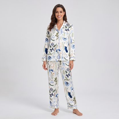 Royal Blue Watercolor Christmas Women's Pajama Set - long sleeve and pants