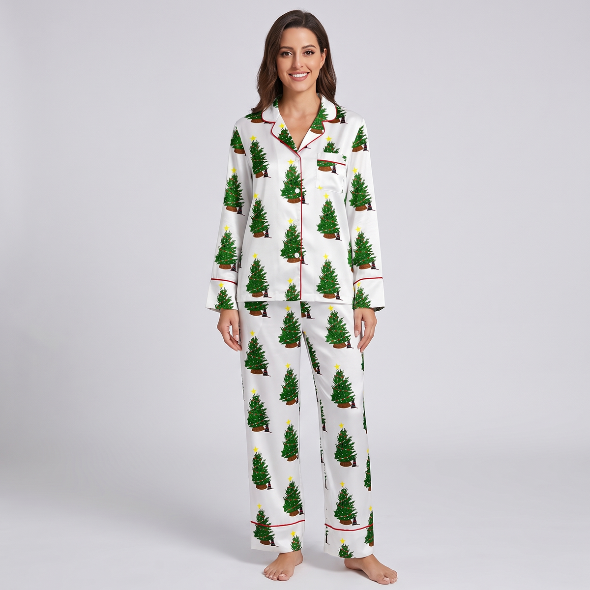 Twinkling Christmas Trees Women's Pajama Set - long sleeve and pants
