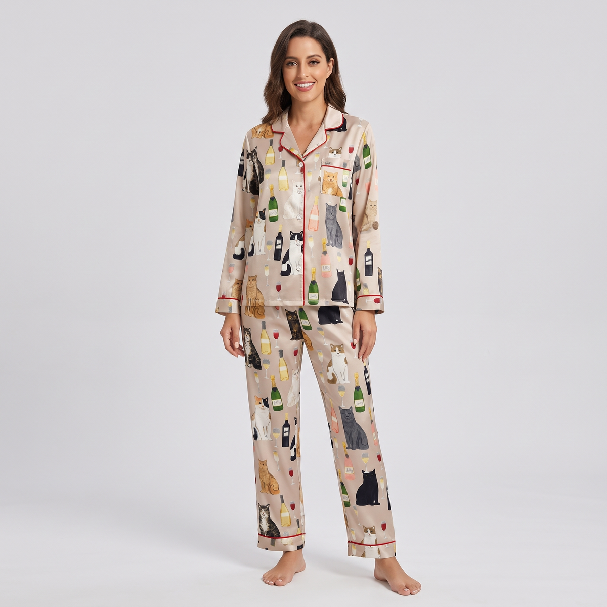 Champagne Cats Women's Pajama Set - long sleeve and pants