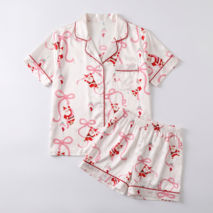 Santa & Pink Ribbons Women's Pajama Set - flat lay