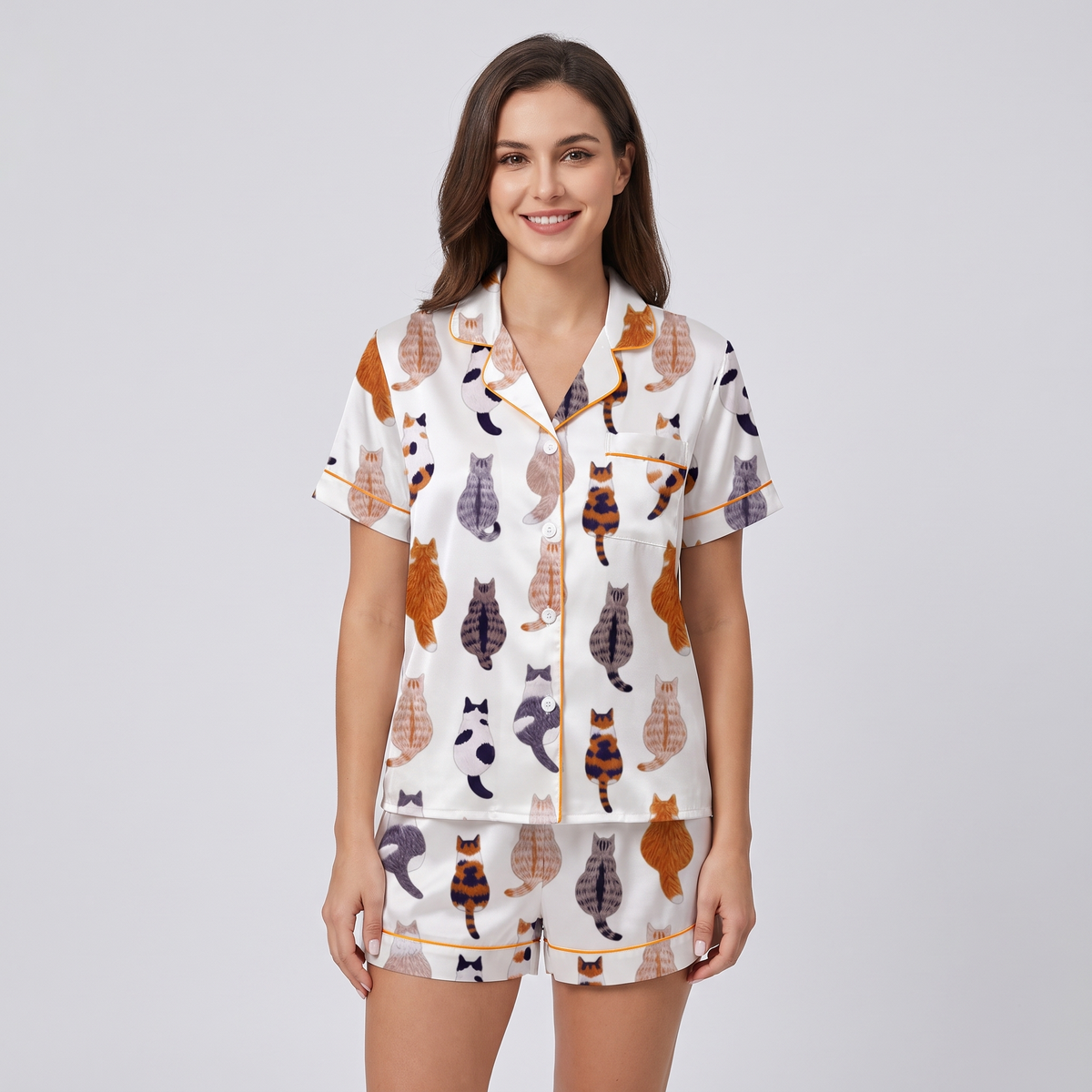 Back View Cats Women's Pajama Set - short sleeve and shorts