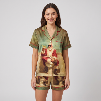 Santa's Bathroom Break Women's Pajama Set - short sleeve and shorts