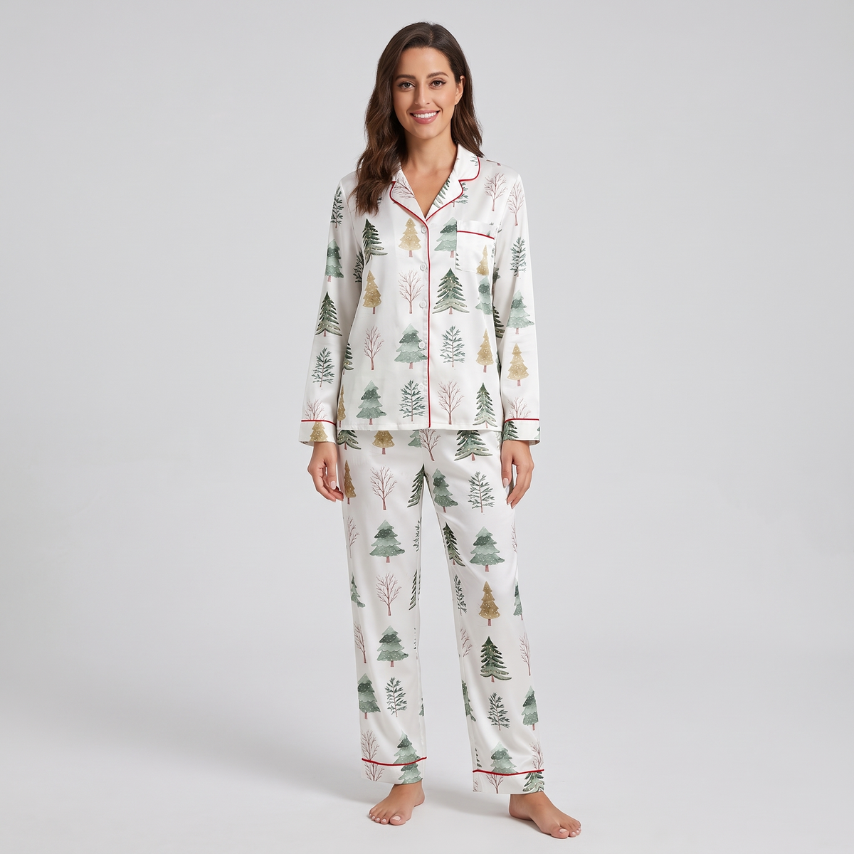Merry & Bright Pines Women's Pajama Set - long sleeve and pants