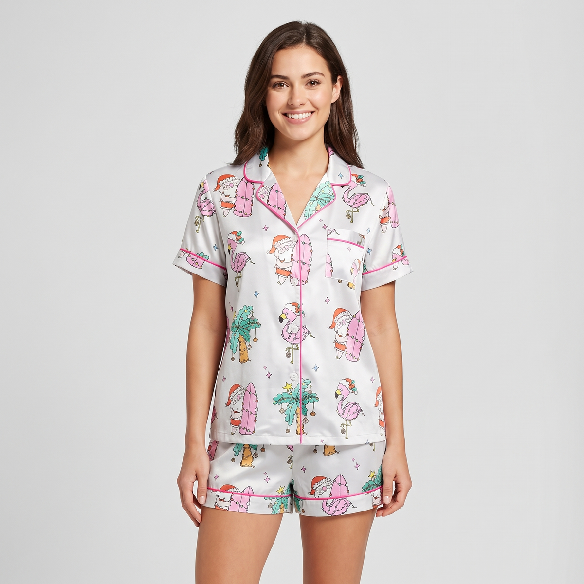 Beach Christmas Vacation Women's Pajama Set - short sleeve and shorts