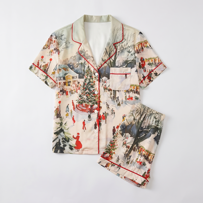 Winter Town Square Women's Pajama Set - flat lay