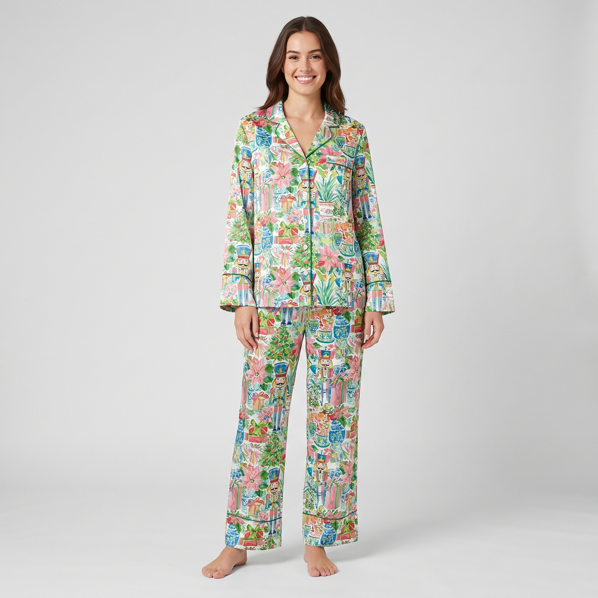 Watercolor Nutcracker Garden Women's Pajama Set - long sleeve and pants