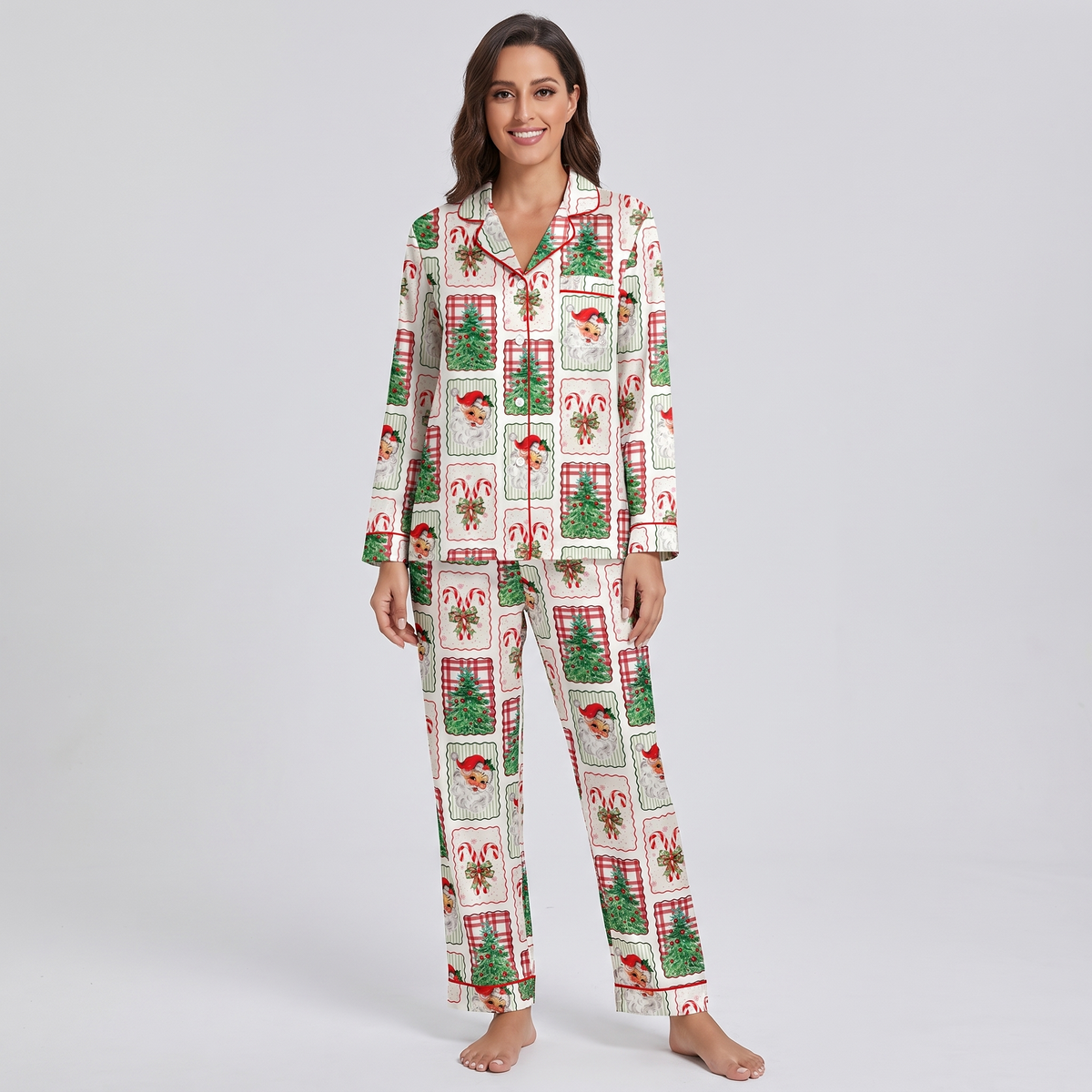 Coquette Frames & Candy Canes Women's Pajama Set - long sleeve and pants