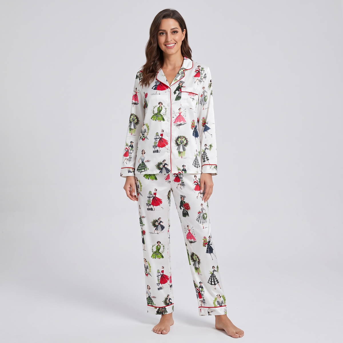 Retro Christmas Ladies Women's Pajama Set - long sleeve and pants