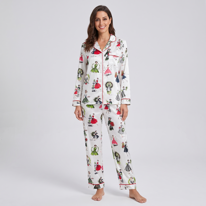 Retro Christmas Ladies Women's Pajama Set - long sleeve and pants