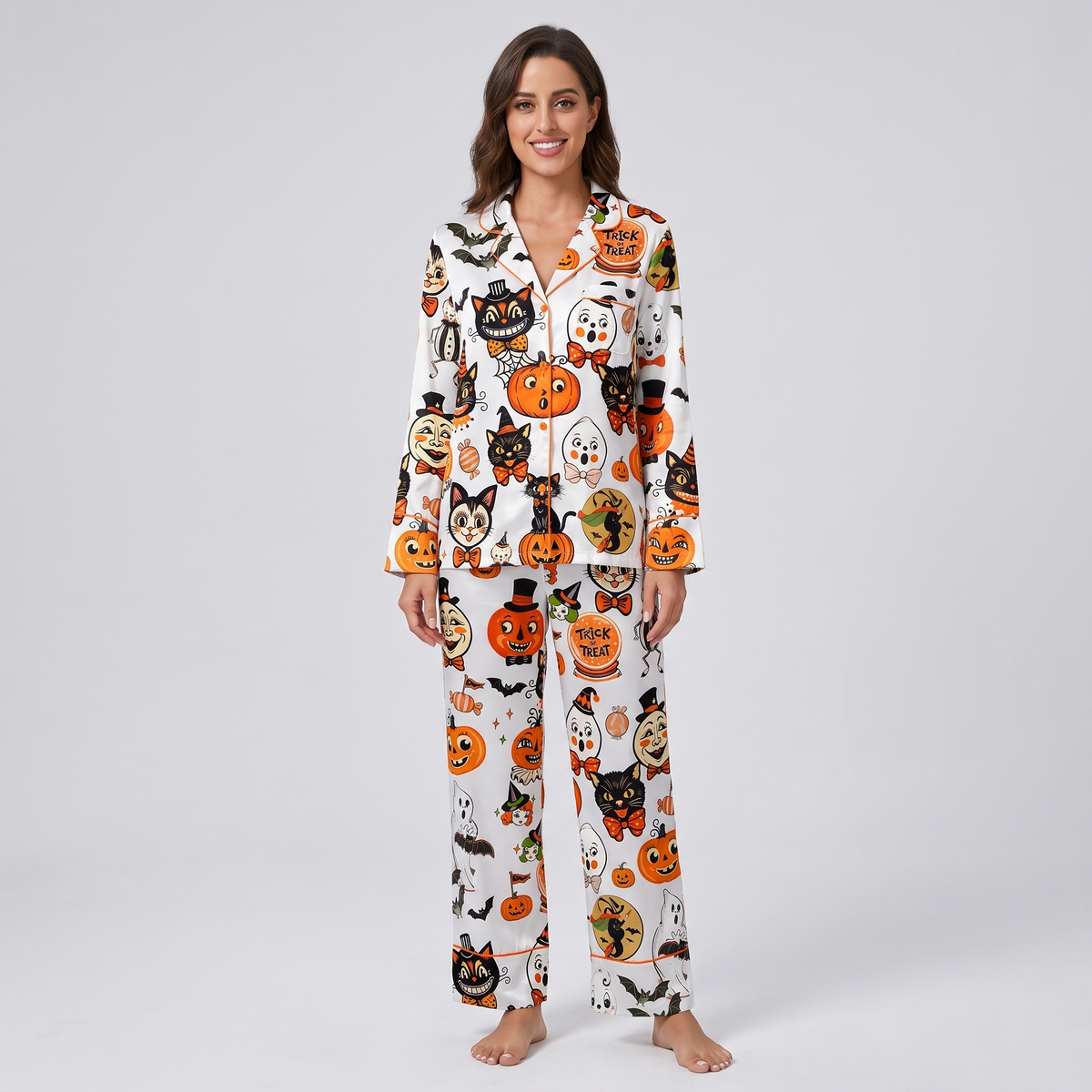 Retro Halloween Cats Women's Pajama Set - long sleeve and pants
