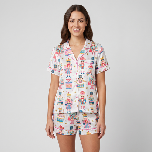 Candy Nutcracker Rows Women's Pajama Set - short sleeve and shorts
