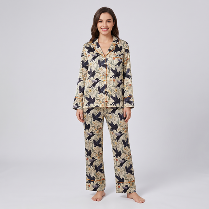 Winged Black Cats Women's Pajama Set - long sleeve and pants
