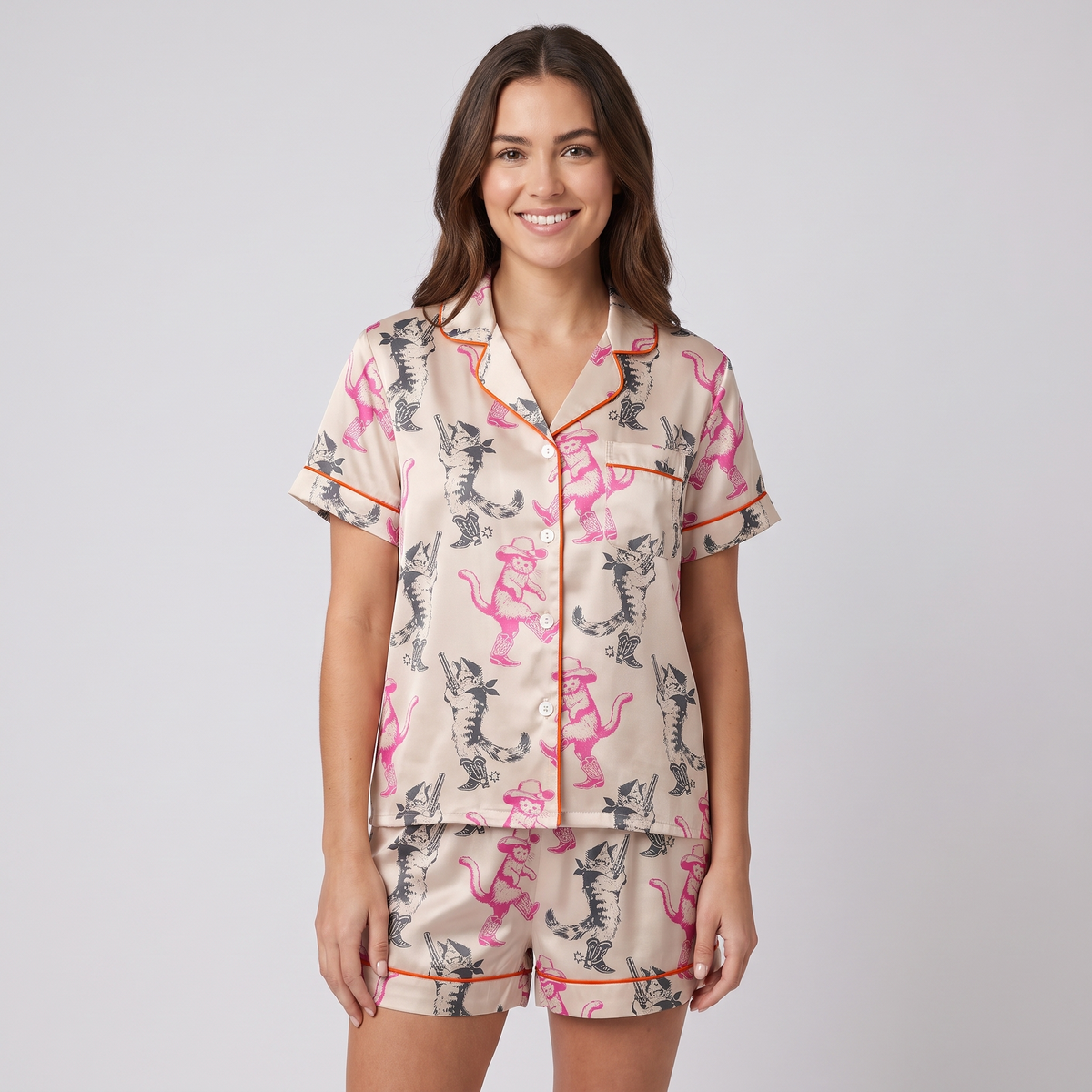 Cowgirl Kittens Women's Pajama Set - Beige