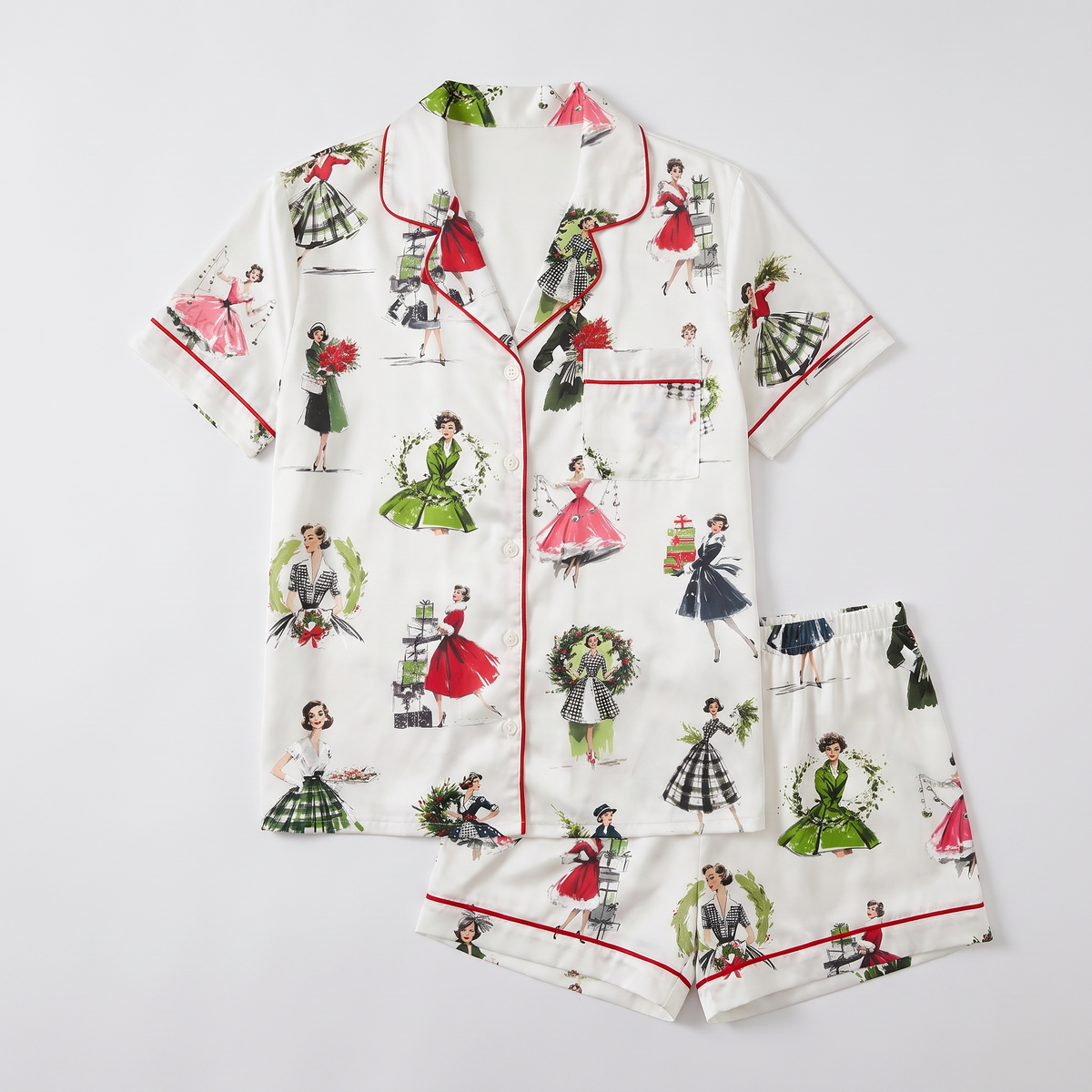 Retro Christmas Ladies Women's Pajama Set - flat lay
