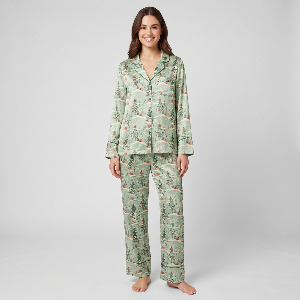 Sage Snowy Pines Women's Pajama Set - long sleeve and pants