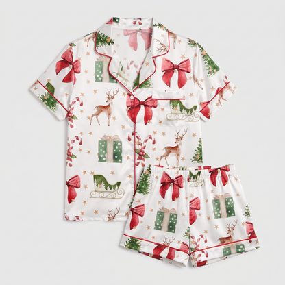 Reindeer & Sleigh Coquette Women's Pajama Set - flat lay