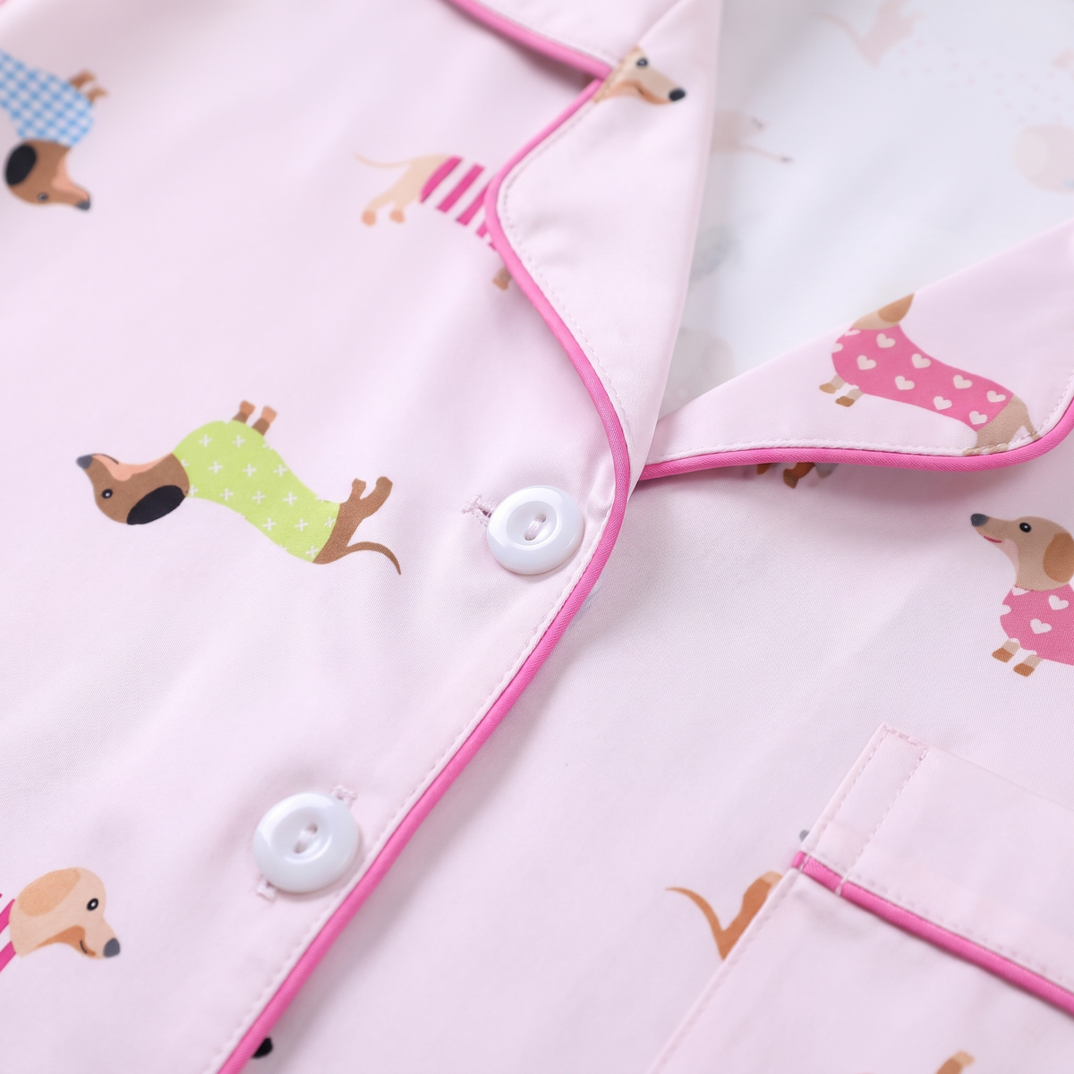 Sweater Weather Dachshunds Women's Pajama Set - Pink - print close-up