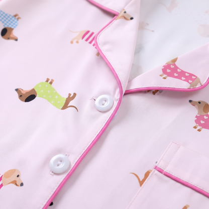 Sweater Weather Dachshunds Women's Pajama Set - Pink - print close-up